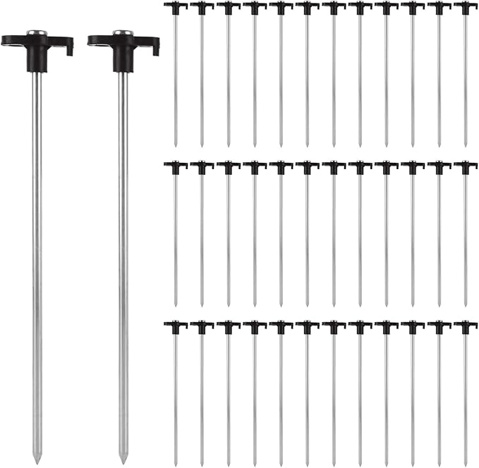 50 Pack Tent Stakes Heavy Duty Camping Stake 10 Inch Yard Stakes Metal Tent Pegs Ground Stakes Tent Spikes for Garden Canopy Outdoor Black