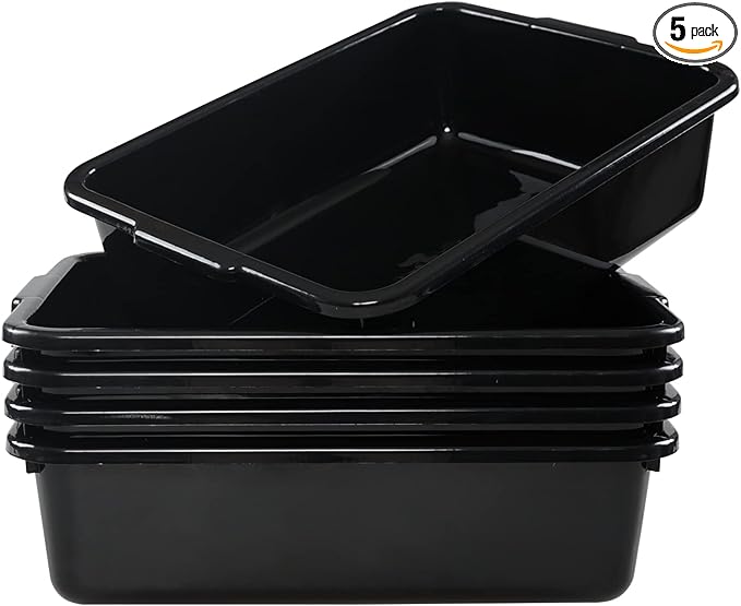5 Packs 8 L Commercial Bus Tub /Tote Small Plastic Utility Boxes Black
