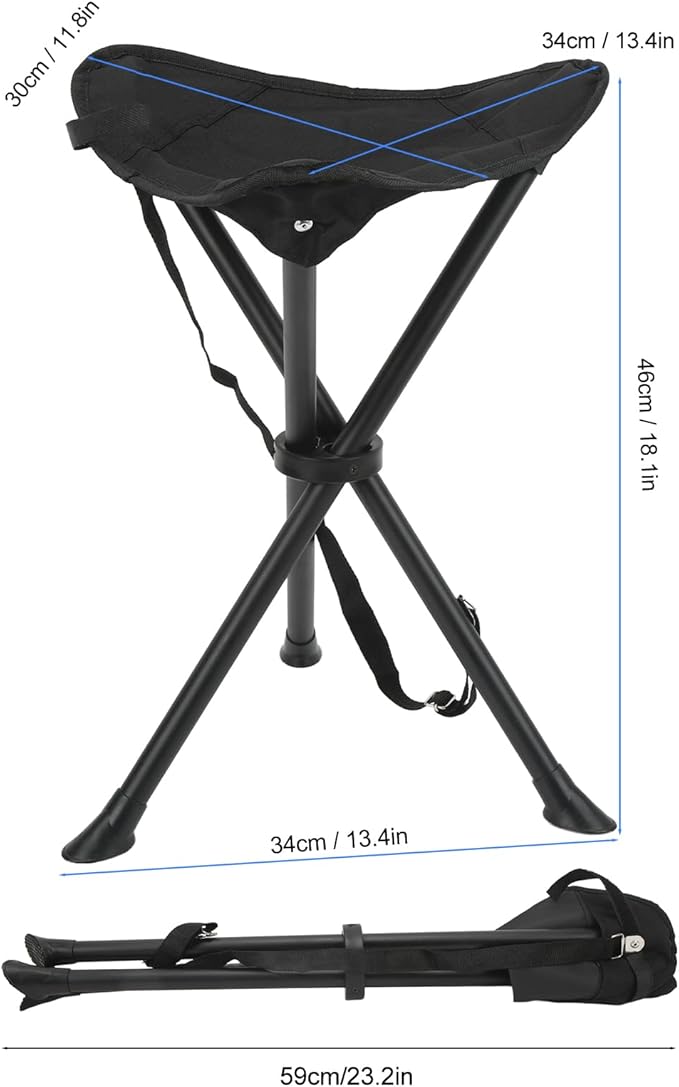 Folding Tripod Stool Foldable Tripod Stool 200KG Load Bearing Anti Slip Good Stability with Non Slip Feet for Outdoor Camping (Black)