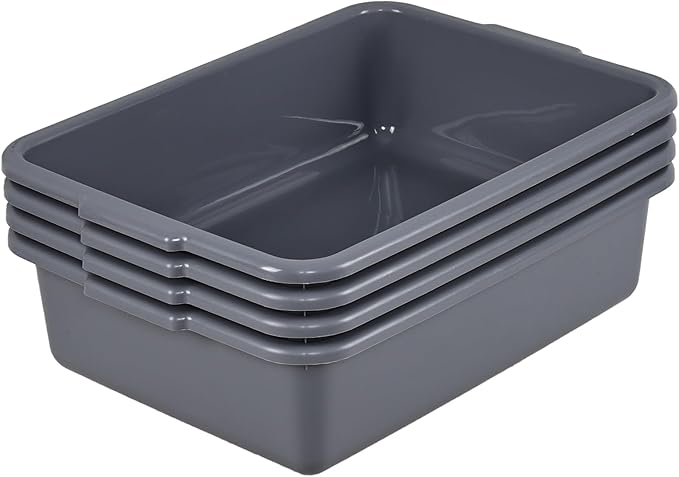 4-Pack Plastic Bus Bin Tubs Boxes 15 L Restaurant Dish Tub Gray