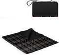 PICNIC TIME Outdoor Picnic Blanket Tote 59x51 Foldable Beach &amp Camping Blanket with Soft Fleece Water-Resistant Bottom Adjustable Strap &amp Zippered Pocket (Black Tartan Black Flap)