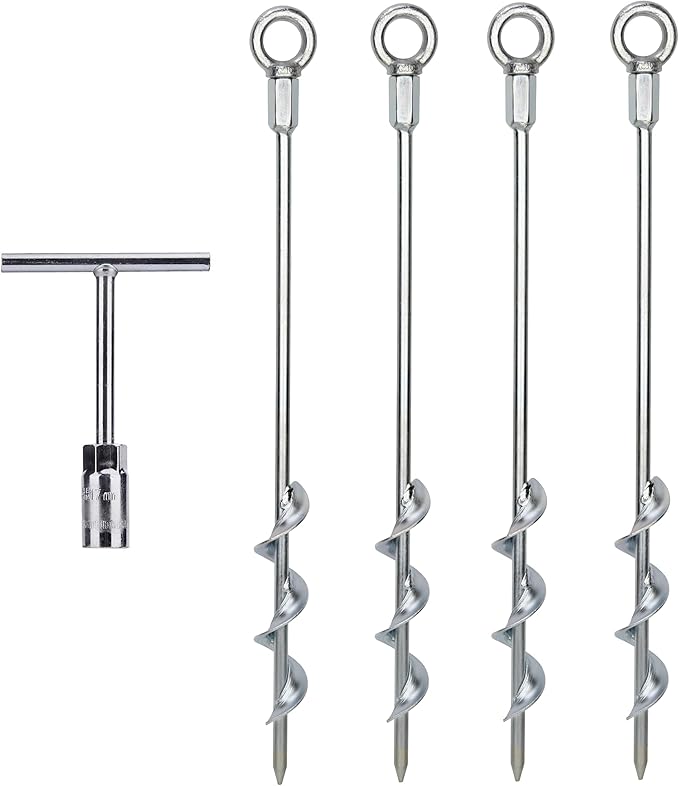 Earth Anchors - 18 Set of 4 Heavy Duty Ground Stakes - Screw in Anchors for Mobile Homes Sheds Swing Sets Trees Awnings &amp Canopies - Includes Drill Bit