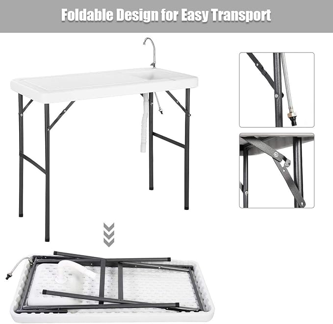 Fish Table Portable Cutting Cleaning Table for Fish Portable Sink Fish Fillet Hunting Table with Faucet and Drain Hose