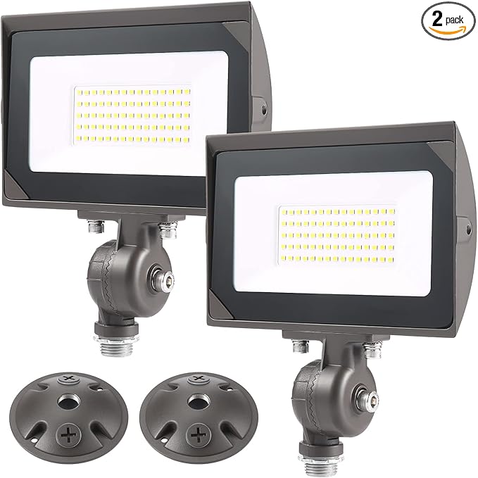 50W Outdoor LED Flood Light With 1/2 Knuckle Mount (Plate Included) 5000K Daylight 6000LM 120V UL Waterproof LED Security FLood Lighting for Wall Wash /Sign/Flagpole/Tree/Yards/Advertising Boards