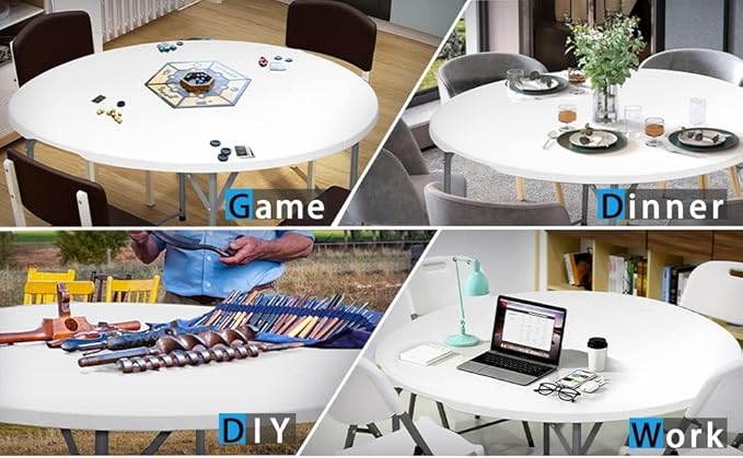 4FT Round Folding Table 48 Inch Bifold Plastic Dining Table for Wedding Party Garden Patio
