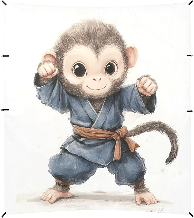 ALAZA Cute Kongfu Monkey Little Sun Wukong Beach Tent Sun Shelter UPF50+ Protection Beach Shade Canopy w/ 4 Sandbags for Outdoor Camping Fishing Backyard Fun Picnic 10x9 ft