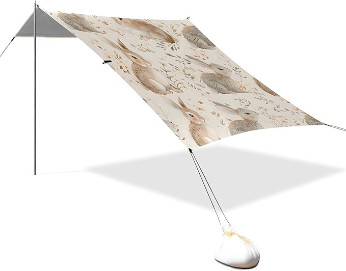 Rabbit and Floral Camping Sun Shelter Beach Tent Portable Beach Sun Shade Outdoor Canopy for Camping Trips Fishing Picnic