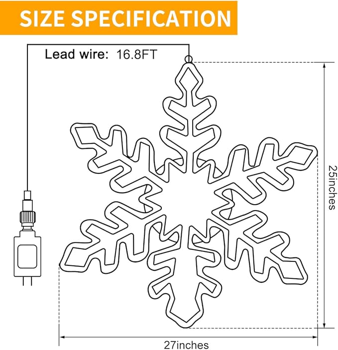 DBFAIRY 27 Christmas Big Snowflake Lights Mains Powered Window Hanging Lights Christmas Snowflakes Light16.8Ft Long Cable Festive Decor for Porch Wall Window Decor