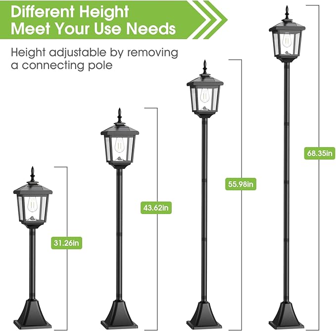 Greluna Solar Lamp Post Light Outdoor Cool White IP45 Waterproof Solar Post Lights Outdoor Pole Lights Decorative Lamp for Yard Garden Patio Lawn Pathway Driveway Front/Back Door 2 Pack
