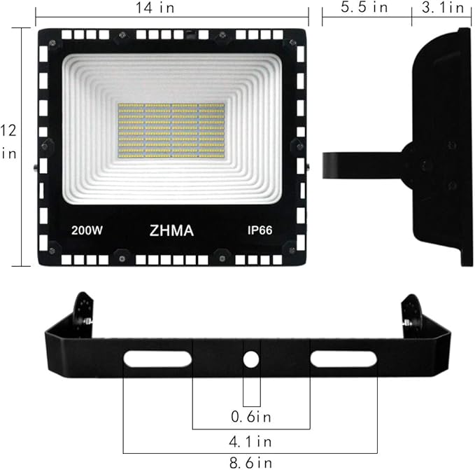 200W LED Flood Light Outdoor 20000lm Super Bright Work Lights IP66 Waterproof Security Light with Plug &amp Switch 6500K White Spotlight for Garden Yard Garage Basketball Court Lighting