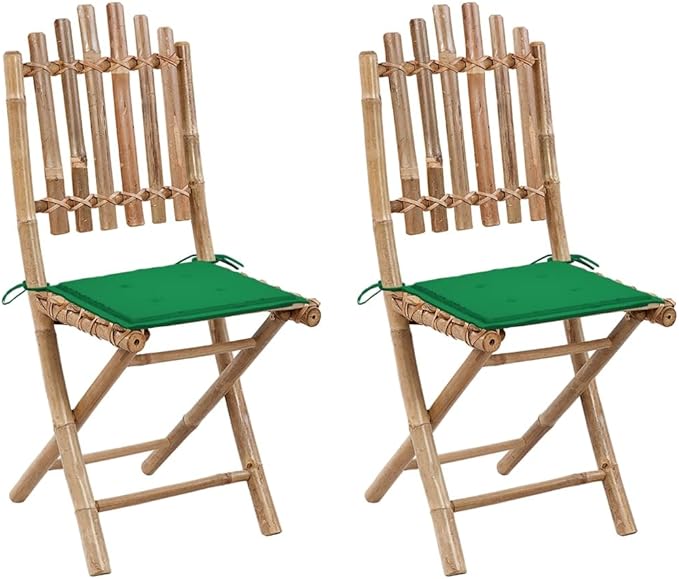 Patio Chairs Dining Chair Black Dining Chairs chairFolding Patio Chairs 2 pcs with Cushions BambooSuitable for Gardens courtyards