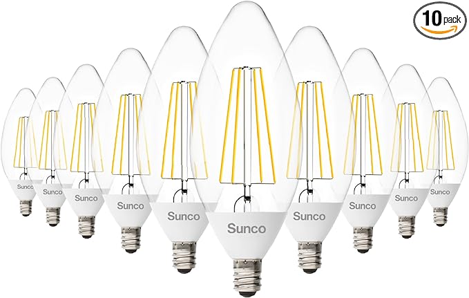 Sunco 10 Pack Dusk to Dawn LED Outdoor Light Bulb B11 Edison Filament Candelabra Bulbs for Porch Lighting 500 LM 5W (40W Equivalent) 5000K Daylight E12 Base Photocell Sensor UL