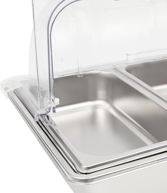 3-Compartment Stainless Steel Food Display Server with Clear Roll-Top Lid &amp Buckles Countertop Buffet Pan for Restaurant Hotel Kitchen Party 2.38 Gal
