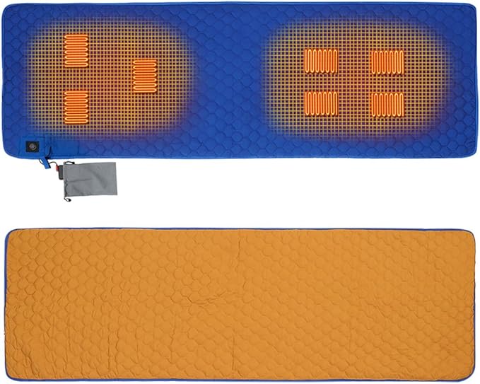 Heated Sleeping Bag Pad Adjustable Warm Foldable Tent Sleeping Mat Seven Zone Heating Machine Washable Quickly Increase Temperature (Blue)