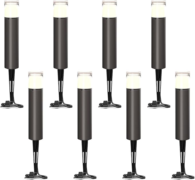 GOODSMANN 8PK Bollard Landscape Lighting Kits 2W LED Low Voltage Pathway Lights 100 Lumen 2700K Warm White Outdoor Hardwired Walkway Lights Brown Finish Path Lights with Connectors Metal Stakes
