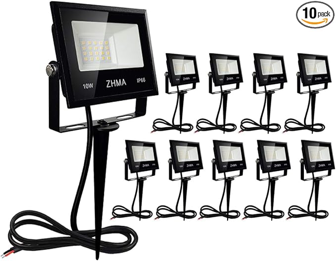 10W LED Landscape Lights 12V Low Voltage Warm White IP66 Waterproof Garden Flood Light for Pathway Lighting Yard Lawn Wall Trees Lighting Outdoor Spotlights with Spike Stand [10 Pack]