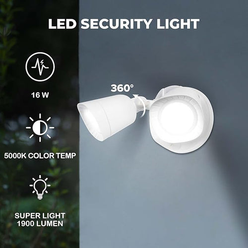 2 Pack LED Flood Lights Outdoor 16W 1900LM 5000K Daylight IP65 Waterproof Security Lights with 2 Adjustable Heads Exterior Wall Light for Patio Garage Yard(White-2P)
