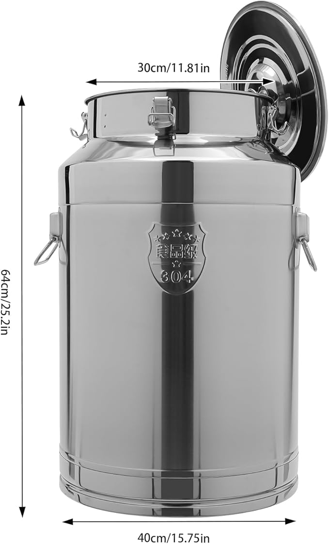 Stainless Steel Milk Can 76L/20.1Gal Storage Bucket Airtight Canister with Lid Wine Oil Beverage Storage Container for Kitchen Restaurant Party W15.8*H25.2in