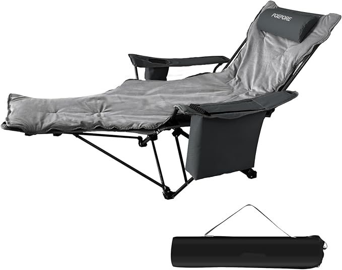 Reclining Camping Chair 4 Position with Foot Rest Comfortable for Adults 265Ibs Folding Lounger Mesh Beach Chair with Cooler BagCotton Cushion and Cup Holder for Outdoor Patio