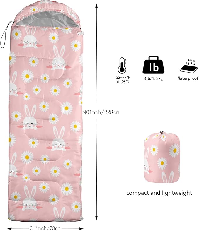 AILONEN Cute Frog Green Camping Sleeping BagLightweight &amp Waterproof3 Season Warm &amp Cool WeatherTravel Portable Compression with Compact Carrying Bag for Kids Girls Adults