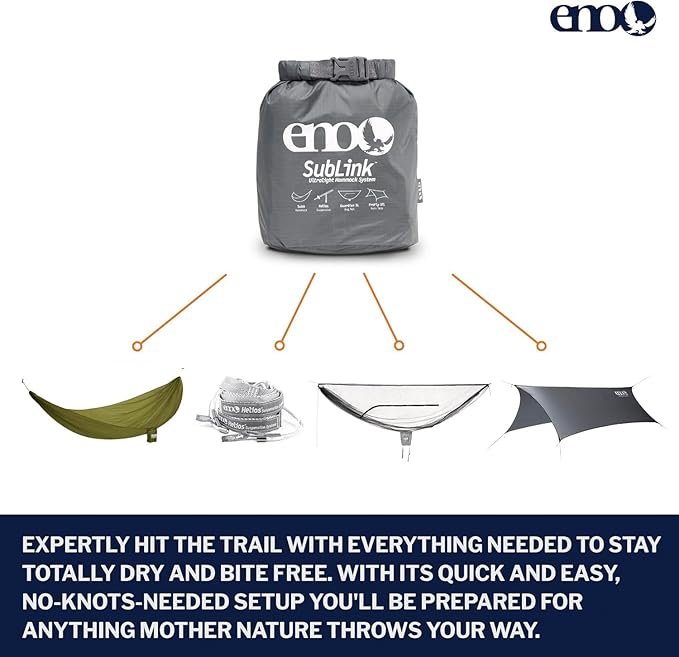 ENO Eagles Nest Outfitters SubLink Lightweight Shelter System with Hammock Straps Bug Net and Rain Tarp