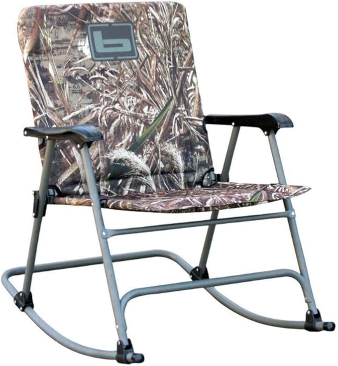 Banded Folding Rocking Chair | Lightweight Portable Weather-Resistant Extra-Wide Padded Outdoor Hunting &amp Camping Chair with Tubular Steel Frame &amp Armrests Bottomland