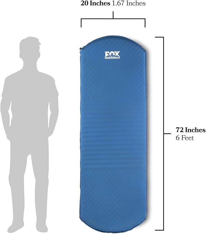 Fox Outfitters Comfort Series Self Inflating Camp Pad - Perfect Foam Sleeping Pads for Camping Backpacking Hiking Hammocks Tents (Regular)