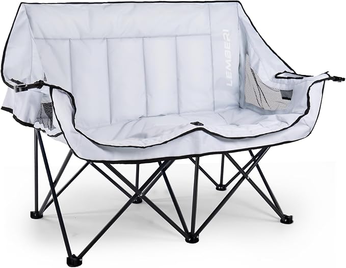 PUKAMI Oversized Double Camping Chair Folding Loveseat Camping Chair for Adults 2 Person Camping Couch Heavy Duty Camping Chairs Portable Outdoor Lawn Chairs with Cup Holder