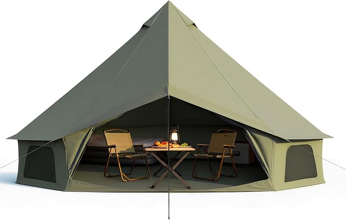 YOLENY Bell Tent Yurt Tent 4/6/8/10 Person 4 Season Waterproof Glamping Tents w/Stove Jack for Family Camping Outdoor Party Glamping Tents for Camping - 10/13.1/16.4FT