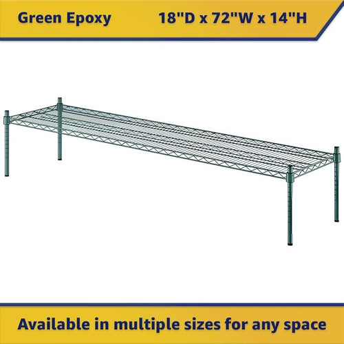 18 x 72 x 14 Green Epoxy Wire Storage Shelf Dunnage Rack Commercial 1 Tier Small Shelf