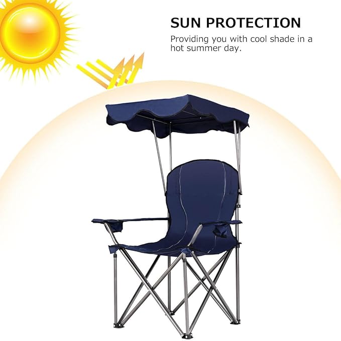 COSTWAY Portable Camping Chair with Canopy Outdoor Lawn Chair with Shade Carry Bag Cup Holder for Travel Picnic Beach (Blue)