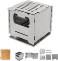 COOK'N'ESCAPE Portable Wood Burning Stove Foldable Stainless Steel Camp Burner with Titanium Grill Plate and Ash Tray Secondary Combustion Survival Gear for Hiking Outdoor Tent Camping Picnic BBQ