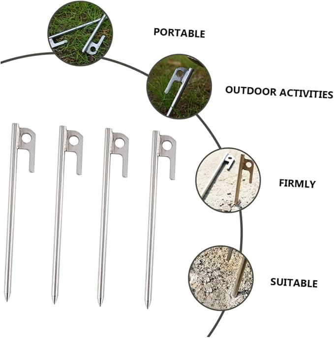 4Pcs Stainless Steel Tent Stakes Heavy Duty Camping Floor Pins for Outdoor Use Lightweight and Portable Design for Tents Awnings and Canopies