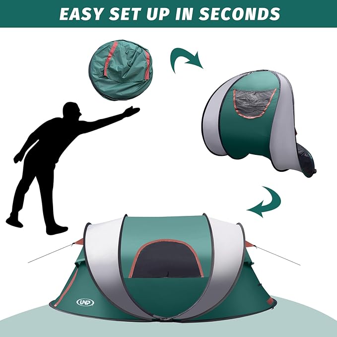 Pop-up Tent 3 Person Camping Tent Instant Portable Beach Tent Easy Pop Up Shade Tents 2 Doors for Camping Hiking &amp Traveling with Carrying Bag