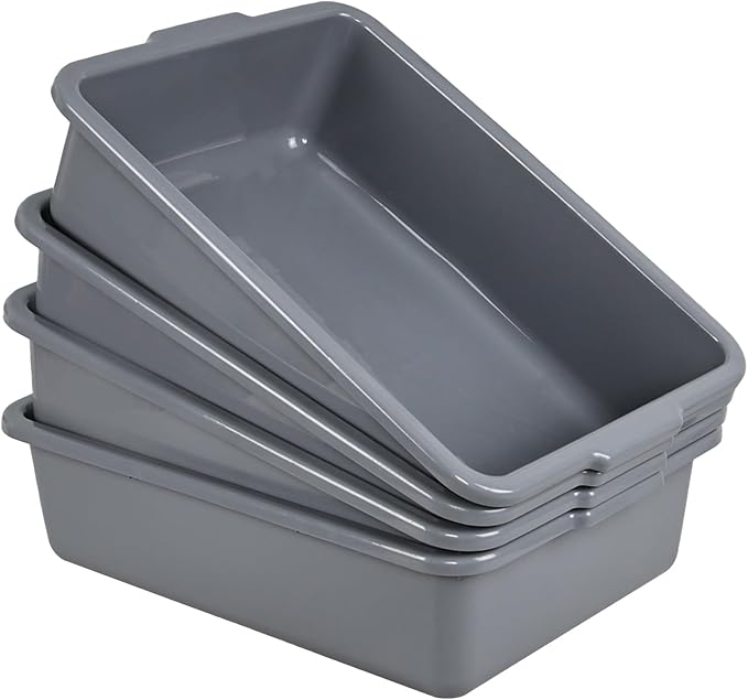 4 Pack 22 Liters Food Grade Bus Tub Large Commercial Bus Bin Boxes Grey Dishpan Basin