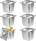6 Set Stainless Steel Hotel Pans 1/6 Size 6 Inch Deep with Lids Steam Table Pans with Lids 1/6 Size 6 Inch Deep Stainless Steel Restaurant Pan Metal Food Pan with Lid for Hotel Buffet Home