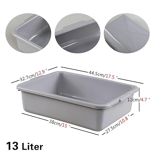 Yuright 4 Pack 13 L Commercial Bus Tubs Grey Small Restaurant Dish Tub Box