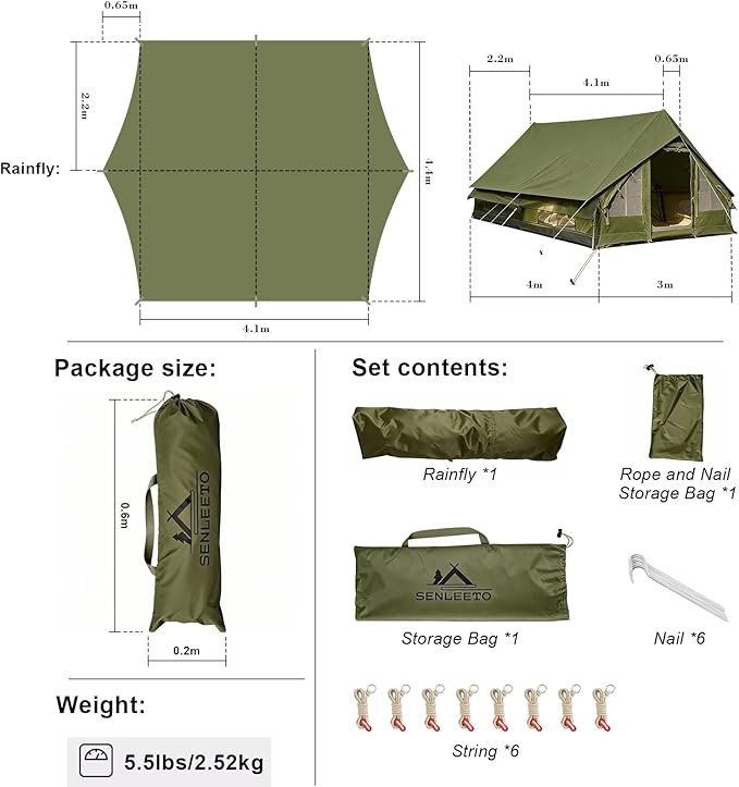 10‘ x 13’ Camping Tarp for 4/6/8 People 4 Season UV ProtectionPU 3000mm Waterproof Multi-Functional Ultralight Shelter Awning Sunshade Portable for Camping Hiking Backpacking Traveling.