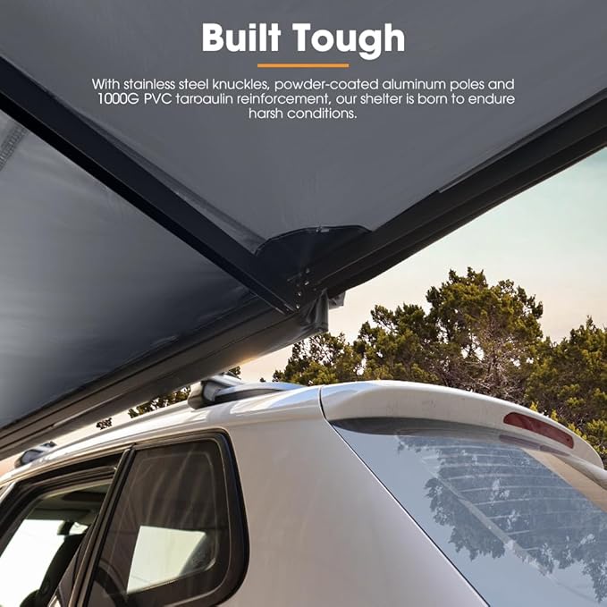 Sanhima 180 Awning Free Standing Built-in LED Light 84 ft² Shelter Car Side Waterproof UV50+ Wind Resistant Driver Passenger Side 180 Degree Vehicle Awning for SUV Van Truck