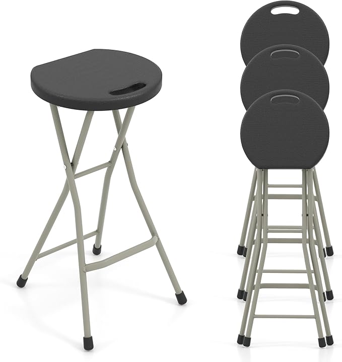 Goplus Folding Stool 4 Pack 28 Inch Foldable Camping Seat for Adults with 550 lb Capacity Portable Plastic Fold up Round Stool with Handle for Fishing Hiking Gardening BBQ