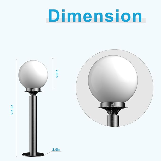 Lightdot 23'' Globe Outdoor Lamp Post Light IP65 Waterproof Street Yard Lamp Post for Outside Black Pole Outdoor Post Light Fixtures for Garden Patio Driveway(E26 LED Bulb Included)-2Pack