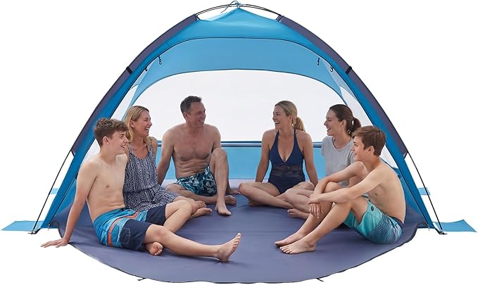 VEVOR Beach Tent Sun Shelter for 6 Person UPF 50+ Protection Portable Sun Shade Beach with Carrying Bag &amp Sand Pockets Lightweight and Easy Setup Beach Umbrella for Camping Fishing Outdoor Picn