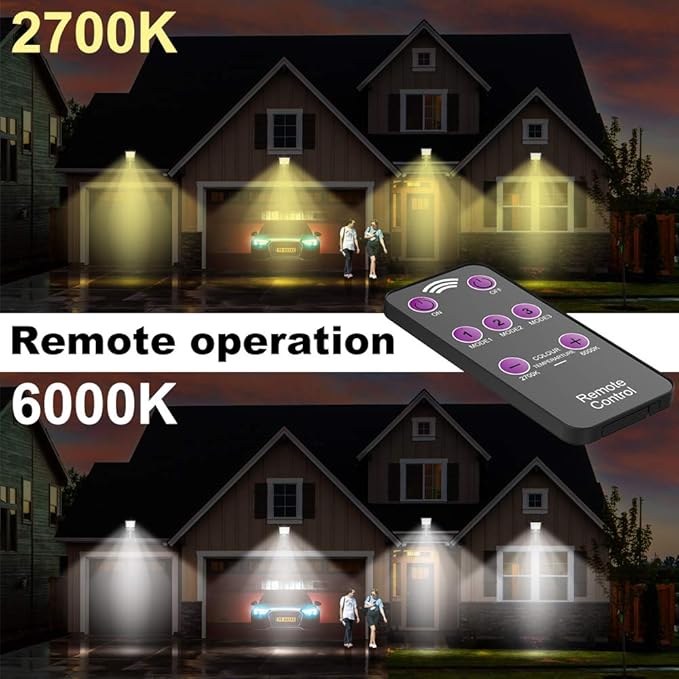 highydroLED Solar Lights Outdoor with Remote and Color Temperature Adjustment 2700K to 6000K 48LED Solar Motion Sensor Light with 3 ModesWaterproof IP65 Night Light for Garden Garage [Pack of 2]