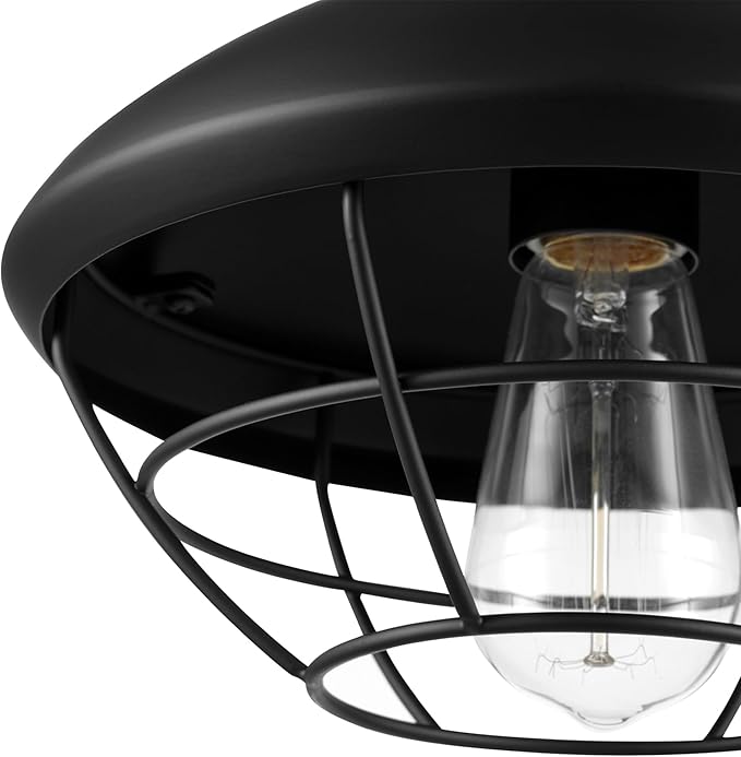 Globe Electric 60000120 1-Light Outdoor Flush Mount Ceiling Light Matte Black Finish Metal Cage Shade Weather Resistant Industrial Outdoor Ceiling Light E26 Base