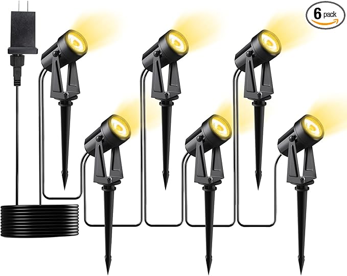 Low Voltage Landscape Lighting6 Pack Outdoor LED Landscape Spotlights with Transformer 27V Garden Lights Pathway Lights IP65 Waterproof 3000K Warm White
