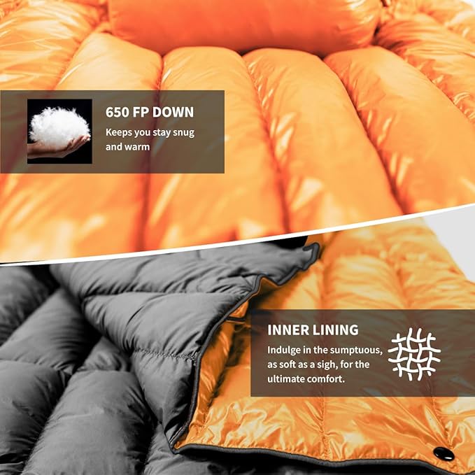 ZOOOBELIVES Ultralight Down Camping Blanket - 1.35lbs 650 Fill Power Puffy Quilt. Compact &amp Warm Comforter for Travel Beach Hammock Backpacking - Elevate Your Outdoor Comfort - AlpliveR300
