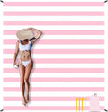 BEW Beach Blanket Sandproof Waterproof Pink Striped Picnic Blanket Extra Large 9 Ft X 10 Ft for 8 Adults with Stakes and Sand Pocket Compact Lightweight Sand Free Beach Mat Essential