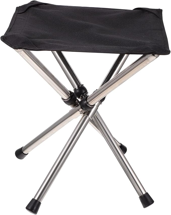 Kisangel Portable Folding Stool Adjustable Height Outdoor Camping Chair Stainless Steel Lightweight Collapsible for Fishing Tailgating and Travel