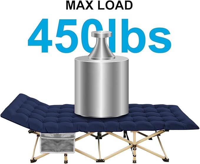 Camping Cot 450LBS(Max Load) Portable Folding Outdoor Bed with Carry Bag for Adults Kids Heavy Duty Cot for Traveling Gear Supplier Office Nap Beach Vocation and Home Lounging (Blue)