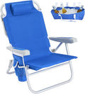 SUNNYFEEL Low Beach Chair 5 Position Lay Flat Portable Folding Backpack Beach Chairs Heavy Duty with Cooler Bag Cup Holder for Outdoor/Lawn/Trip/Picnic/Fishing Foldable Camping Chair (New Blue)
